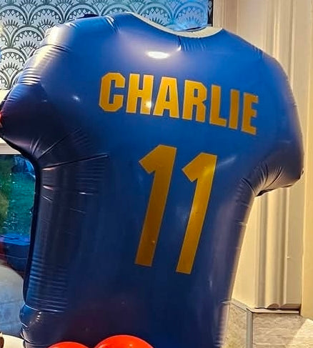 Helium blue football top - personalised with name and number