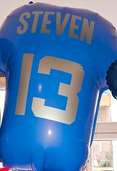 Helium blue football top - personalised with name and number