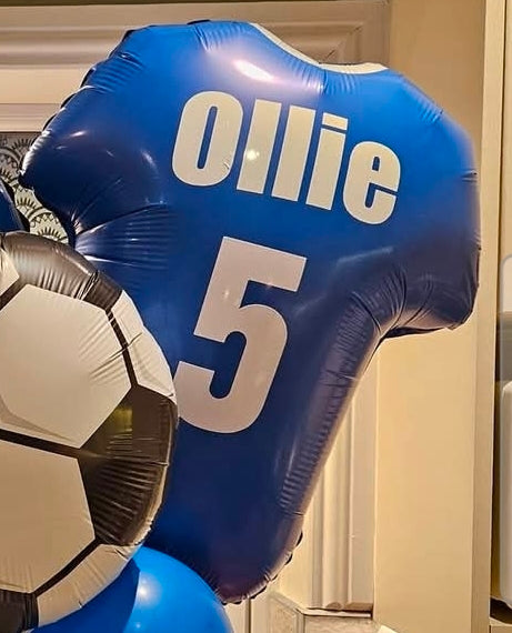 Helium blue football top - personalised with name and number