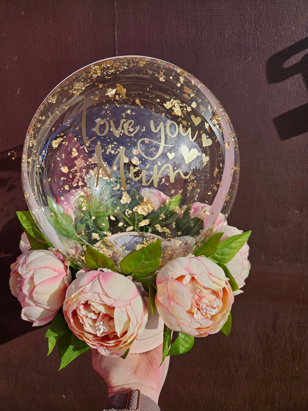 No.3 peonies and gold leaf bubble gift